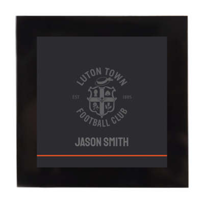 Luton Town Personalised Grey Tonal Crest Glass Coaster