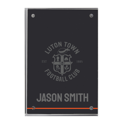 Luton Town Personalised Grey Tonal Crest Acrylic Block