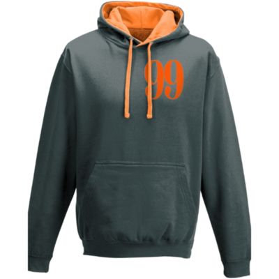 Flair Two Tone Varsity Hoodie with Large Orange 99 - Charcoal-Orange - Mens