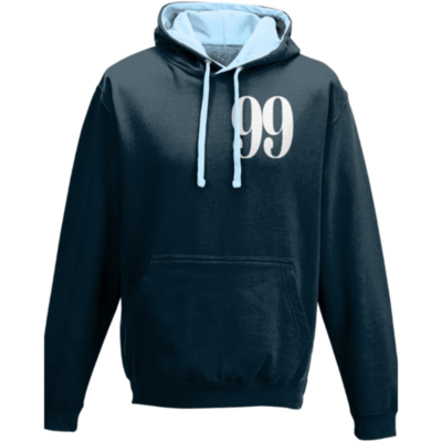 Flair Two Tone Varsity Hoodie with White Large 99 - Navy-Sky - Mens