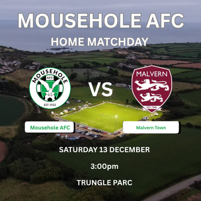 v MALVERN TOWN SATURDAY 13 DECEMBER 3PM