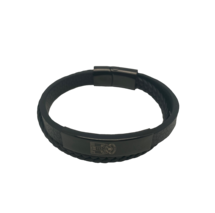  Black Leather Crest Wrap Bracelet